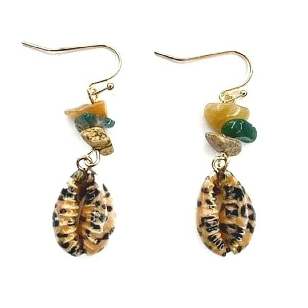 Boho Cowrie Shell Beaded Dangle Earrings Boho Beach Coastal tropical vacation